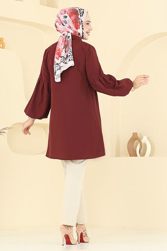 moda selvim Tunic 3055KTR750 Burgundy - Thumbnail