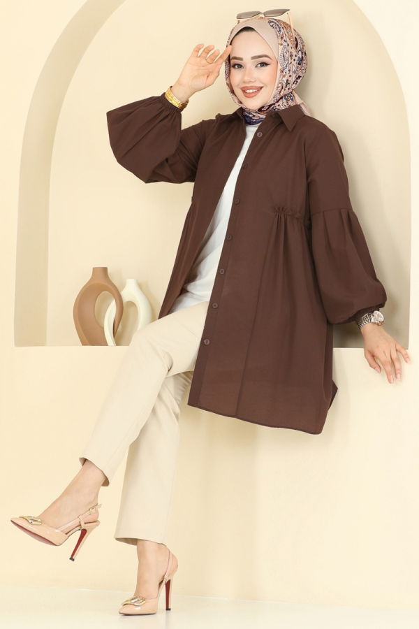 Modaselvim تونيكات بلوز بني غامق 3055KTR750
