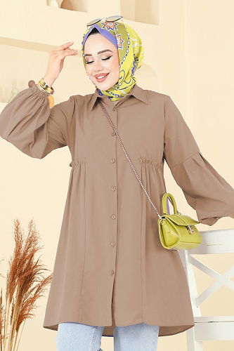 moda selvim بلوز بيج غامق 3055KTR750 - Thumbnail