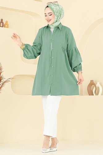 moda selvim بلوز أخضر باهت 3055KTR750 - Thumbnail