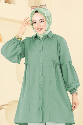moda selvim بلوز أخضر باهت 3055KTR750 - Thumbnail
