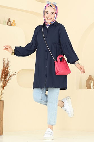 moda selvim بلوز كحلي 3055KTR750 - Thumbnail