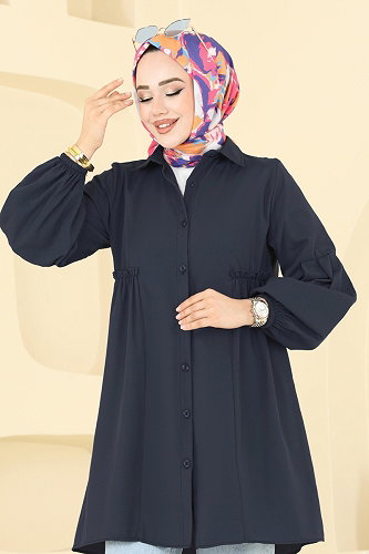 moda selvim بلوز كحلي 3055KTR750 - Thumbnail