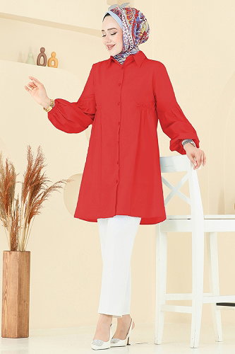 moda selvim بلوز احمر 3055KTR750 - Thumbnail