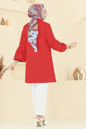 moda selvim بلوز احمر 3055KTR750 - Thumbnail