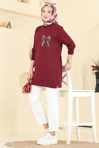 moda selvim Tunic 305OZN1046 Burgundy - Thumbnail