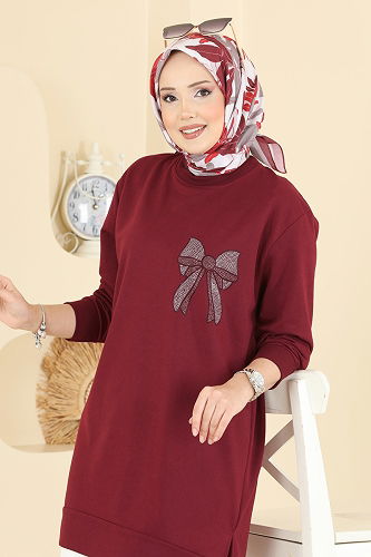 moda selvim Tunic 305OZN1046 Burgundy - Thumbnail