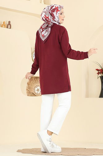 moda selvim Tunic 305OZN1046 Burgundy - Thumbnail