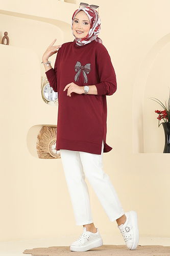 moda selvim بلوز خمري 305OZN1046 - Thumbnail