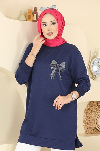 moda selvim بلوز كحلي 305OZN1046 - Thumbnail