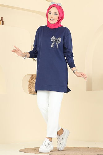 moda selvim بلوز كحلي 305OZN1046 - Thumbnail