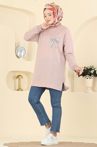 moda selvim بلوز بيج وردي 305OZN1046 - Thumbnail