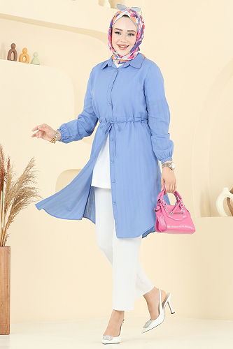 moda selvim بلوز أزرق 3061KTR750 - Thumbnail