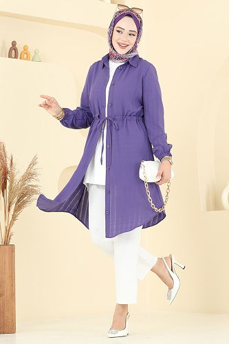 moda selvim بلوز ليلكي غامق 3061KTR750 - Thumbnail