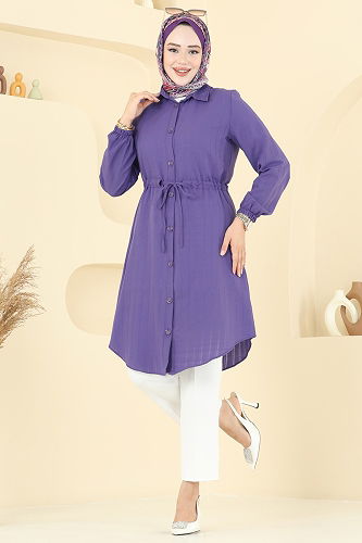 moda selvim بلوز ليلكي غامق 3061KTR750 - Thumbnail