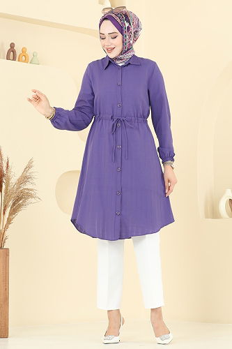 moda selvim بلوز ليلكي غامق 3061KTR750 - Thumbnail