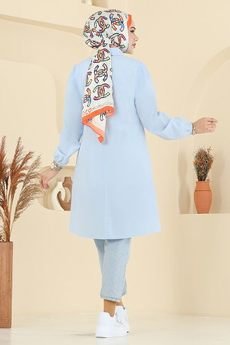 moda selvim بلوز أزرق فاتح 3063KTR750 - Thumbnail