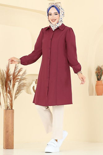 moda selvim بلوز خمري 3063KTR750 - Thumbnail