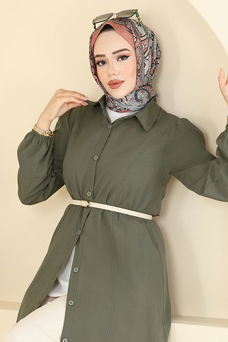 moda selvim بلوز اخضر عفني 3063KTR750 - Thumbnail