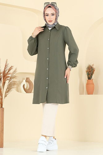 moda selvim بلوز اخضر عفني 3063KTR750 - Thumbnail