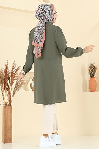 moda selvim بلوز اخضر عفني 3063KTR750 - Thumbnail