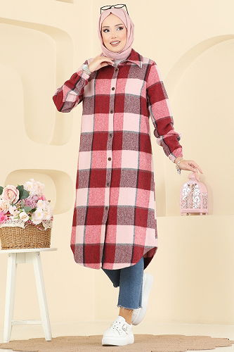 moda selvim بلوز خمري 3068KTR750 - Thumbnail