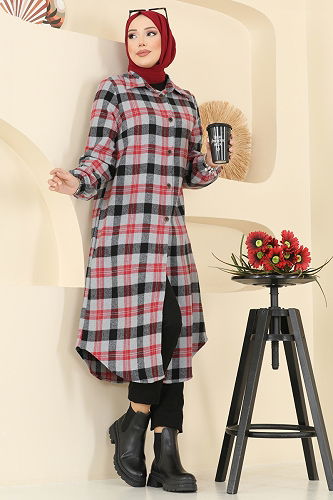 moda selvim Tunic 3068KTR750 Red&Grey - Thumbnail