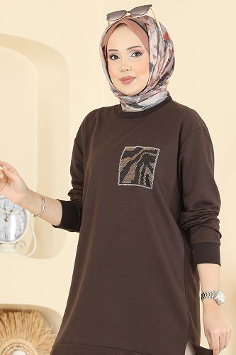 moda selvim بلوز بني 306OZN1046 - Thumbnail