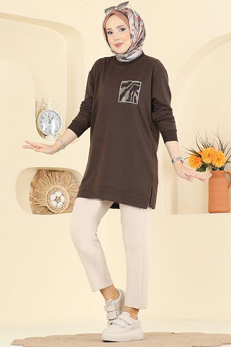 moda selvim بلوز بني 306OZN1046 - Thumbnail