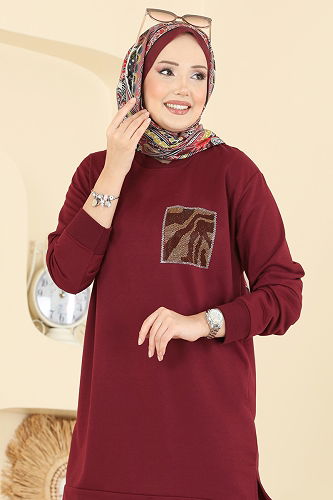 moda selvim Tunic 306OZN1046 Burgundy - Thumbnail