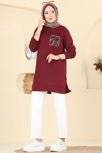moda selvim Tunic 306OZN1046 Burgundy - Thumbnail