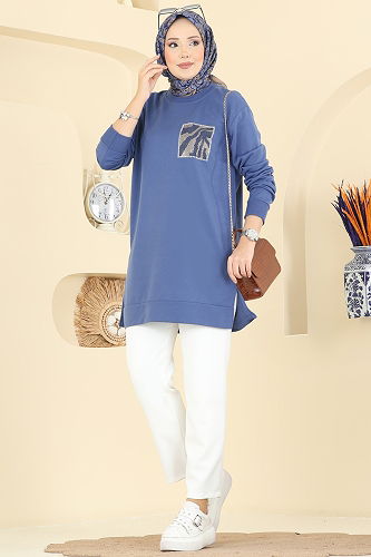 moda selvim Tunic 306OZN1046 Indigo - Thumbnail