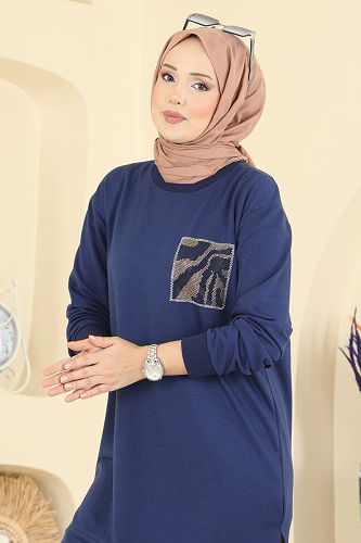 moda selvim بلوز كحلي 306OZN1046 - Thumbnail