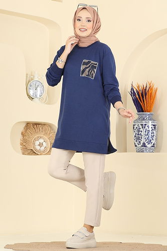 moda selvim بلوز كحلي 306OZN1046 - Thumbnail