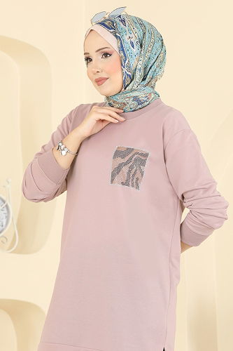 moda selvim بلوز بيج وردي 306OZN1046 - Thumbnail