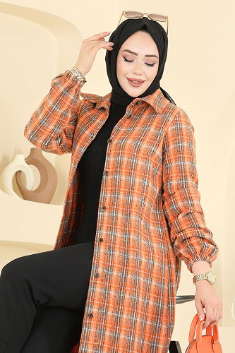 moda selvim بلوز أسود وبرتقالي 3070KTR750 - Thumbnail