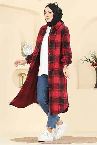 moda selvim بلوز احمر 3074KTR750 - Thumbnail