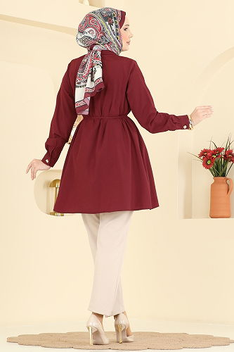 moda selvim Tunic 3077KTR750 Burgundy - Thumbnail