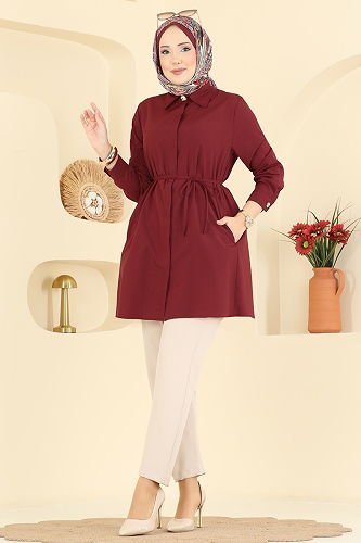 moda selvim Tunic 3077KTR750 Burgundy - Thumbnail