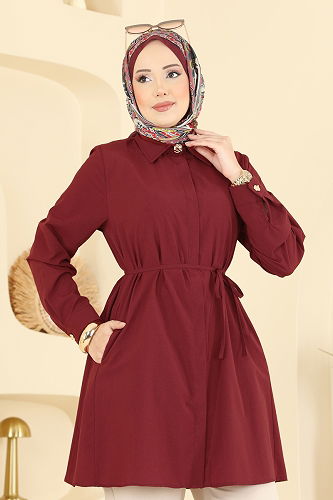 moda selvim بلوز خمري 3077KTR750 - Thumbnail