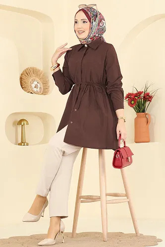 moda selvim بلوز بني فاتح 3077KTR750 - Thumbnail