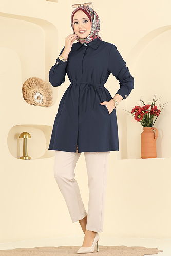 moda selvim بلوز كحلي 3077KTR750 - Thumbnail