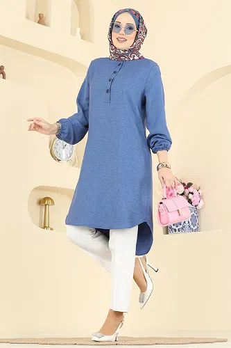 moda selvim Tunic 3080KTR750 Indigo - Thumbnail