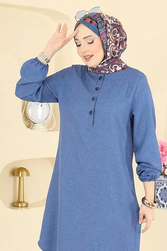 moda selvim Tunic 3080KTR750 Indigo - Thumbnail