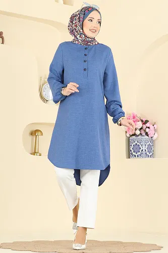 moda selvim Tunic 3080KTR750 Indigo - Thumbnail