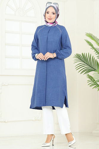 moda selvim Tunic 3124HBS856 Indigo - Thumbnail