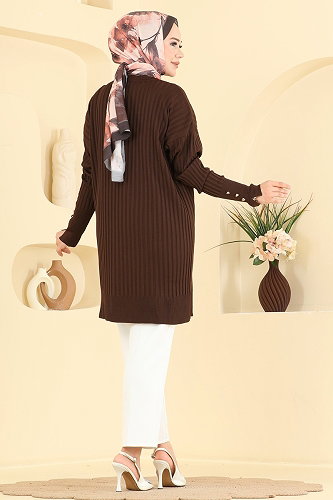 moda selvim بلوز بني غامق 3170NVX1208 - Thumbnail