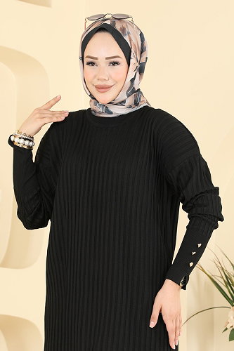 moda selvim Tunic 3170NVX1208 Black - Thumbnail