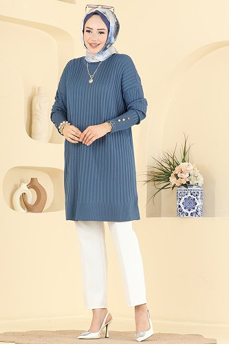 moda selvim Tunic 3170NVX1208 Indigo - Thumbnail
