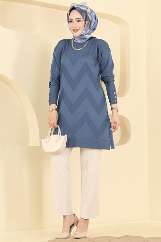 moda selvim Tunic 3183NVX1208 Indigo - Thumbnail